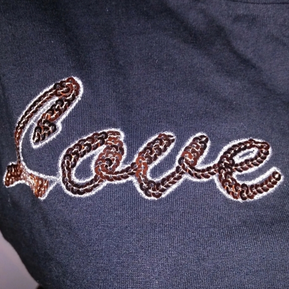 Victoria Secret PINK T Shirt L Black Gold Sequin Bling Logo Campus Tee Cropped - Picture 6 of 6